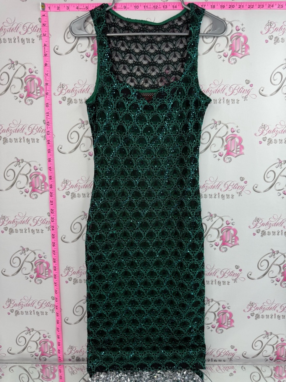 Voodoo Vixen dress sequins sparkly Emerald Green Lace Overlay Midi Dress